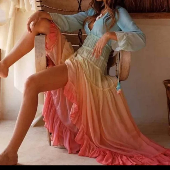 Boho Rainbow High Low Maxi Dress - Picture 5 of 14